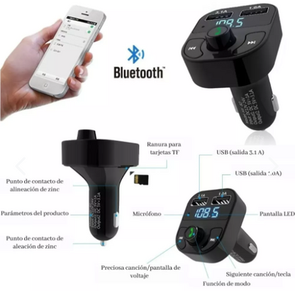 Adaptador Multifuncional Bluetooth, Mp3 y Manos Libres para Automóvil